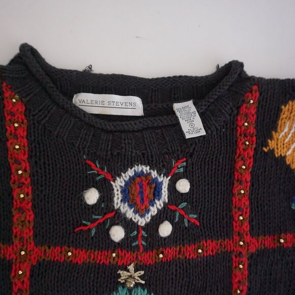 Vintage Valerie Stevens Christmas Sweater Patchwork Tree Reindeer Angel Knit M - Picture 10 of 11